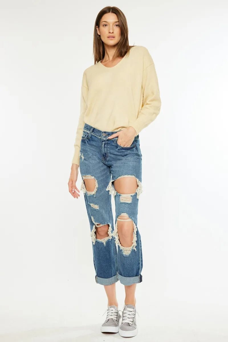 Kancan Distressed Mid Rise True Boyfriend Jeans - Bela Fils BoutiqueBela Fils Boutique